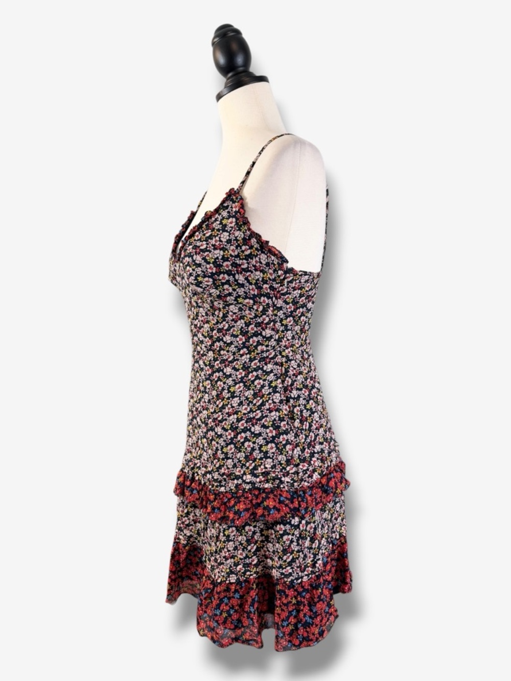 Jack Wills Floral Mini Dress Size 4 Black Red Ruffle Festival Boho Western - Picture 6 of 13